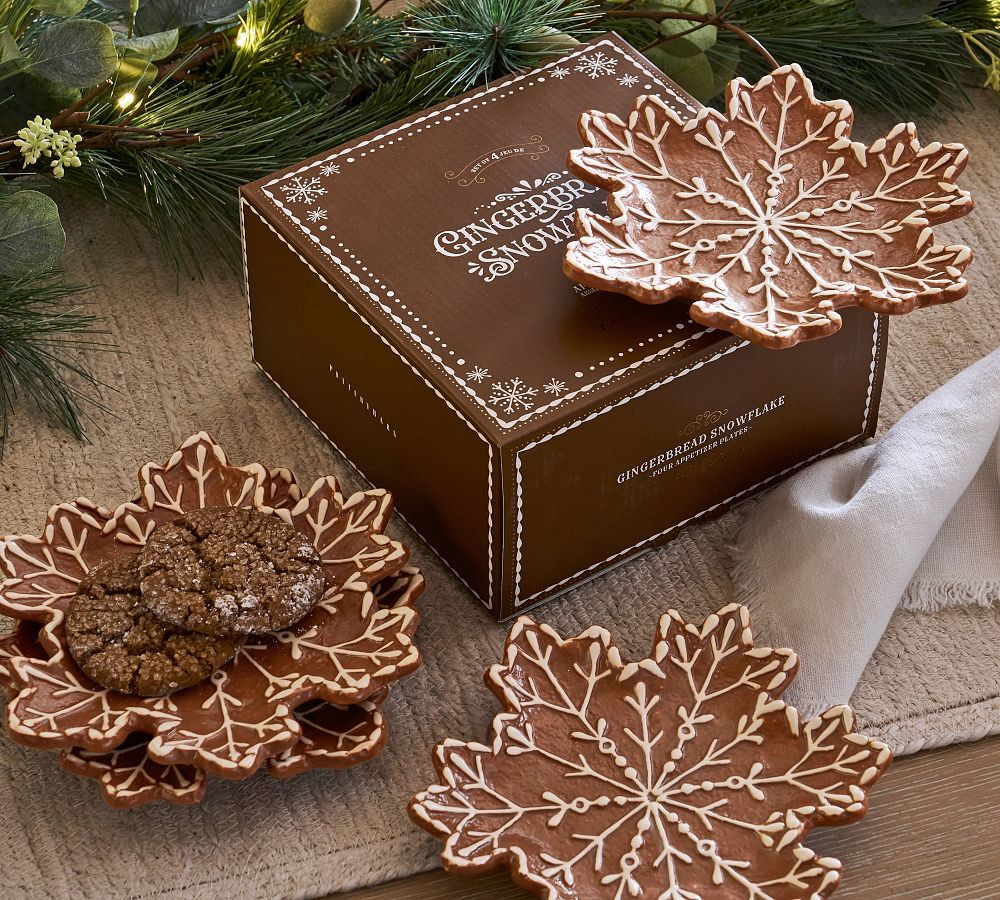 Gingerbread Figural Snowflake Appetizer Plates - Set of 4 | Pottery Barn (US)