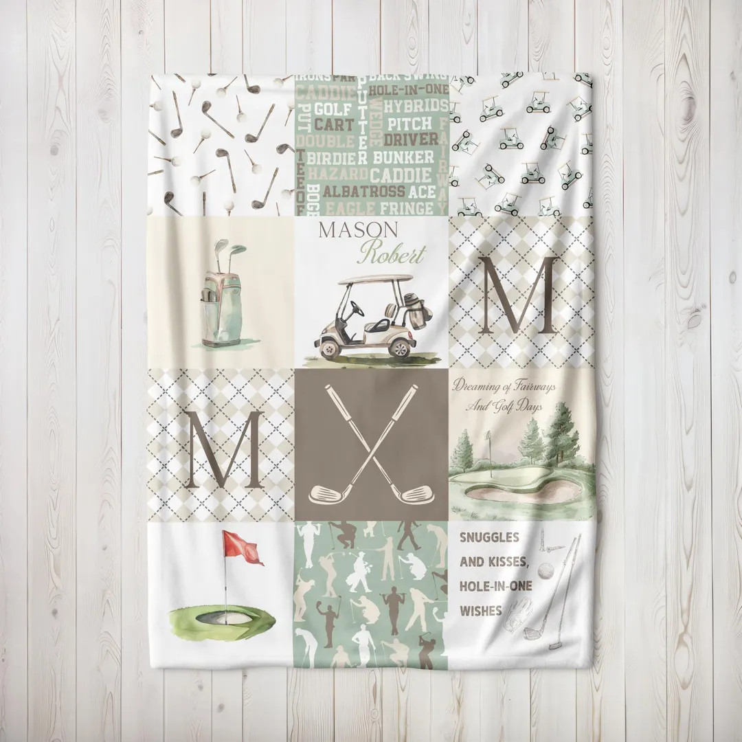 Personalized Golf Name Blanket for Kids Custom Minky Throw Golf Nursery Decor Gift With Monogram ... | Etsy (US)