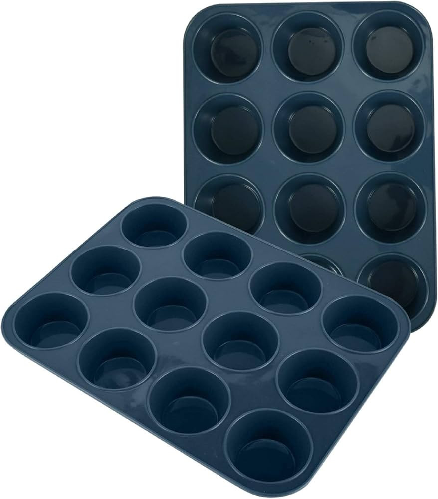 Vnray 2 Pack Silicone Muffin Baking Pan & Cupcake Tray 12 Cup - Nonstick Cake Molds/Tin, Silicon ... | Amazon (US)