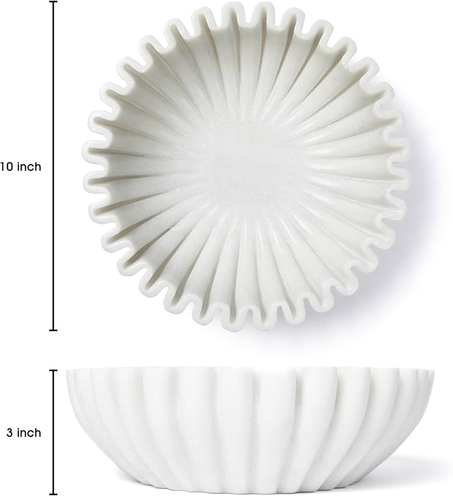 Fluted Marble Bowl Decorative - 10" Marble Fruit Bowl for Kitchen Counter - Large Decorative Bowl... | Amazon (US)