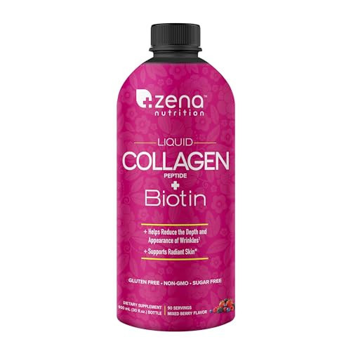 Zena Liquid Collagen 30 FL Oz for Women & Men, Collagen Peptides + Biotin 5000mcg, Verisol Collagen 2500mg, Sugar & Gluten Free, Berry, 90 Servings | Amazon (US)