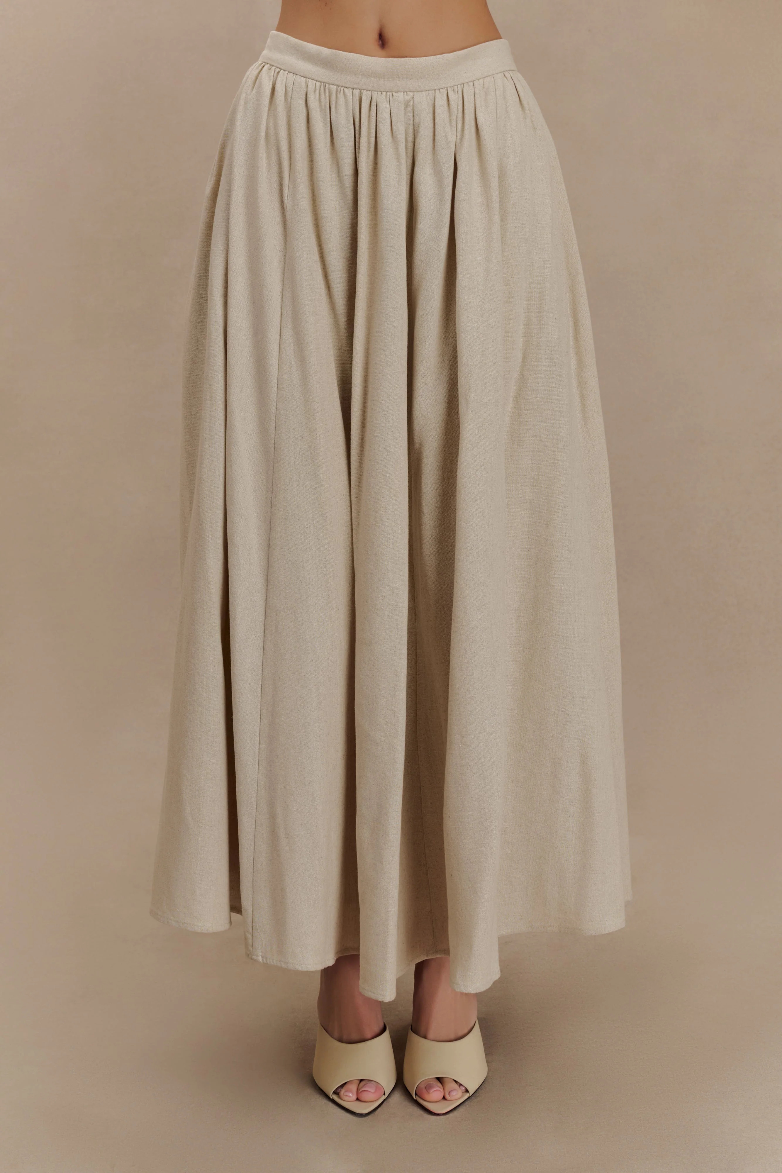 Linen A-Line Maxi Skirt - Natural | MESHKI US