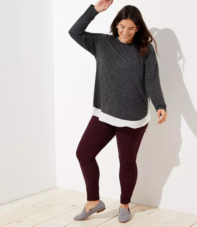 LOFT Plus Flounce Mixed Media Shirttail Top | LOFT | LOFT