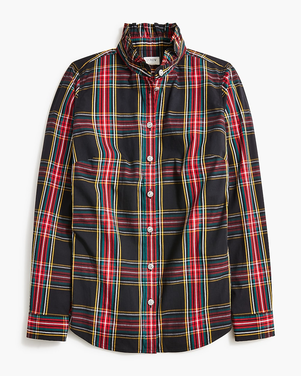 Tartan ruffle button-up shirt with jeweled buttons | J.Crew Factory