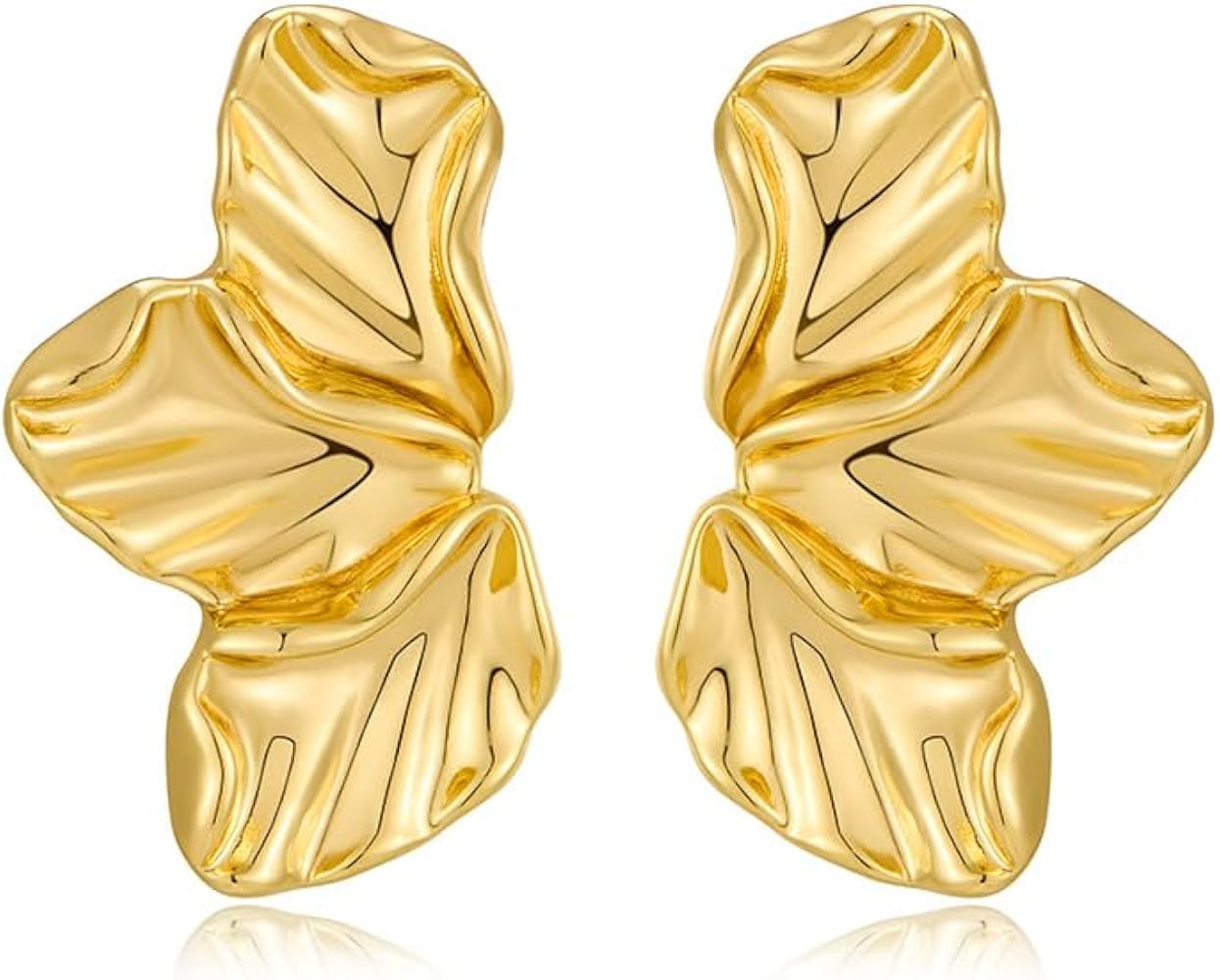 Chunky Gold Statement Earrings For Women Gold Plated Sectored Flower Leaf Shell Angel Wing Earrin... | Amazon (US)