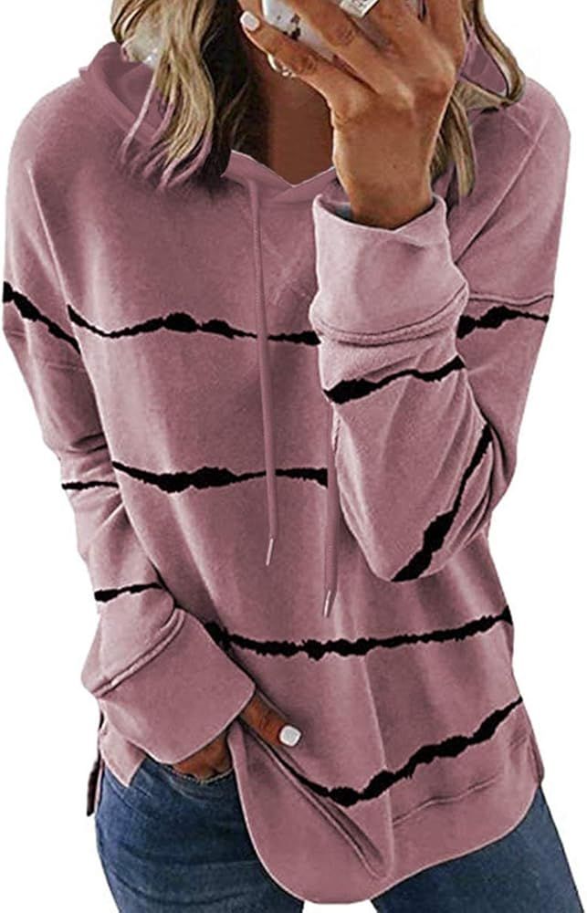BTFBM Women Sweatshirts Tie Dye Print Striped Color Block Long Sleeve Comfy Loose Soft Casual T S... | Amazon (US)