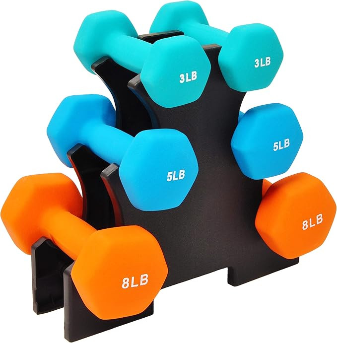 Neoprene Dumbbell Hand Weights, Anti-Slip, Anti-roll, Hex Shape Colorful, Pair or Set with Stand | Amazon (US)