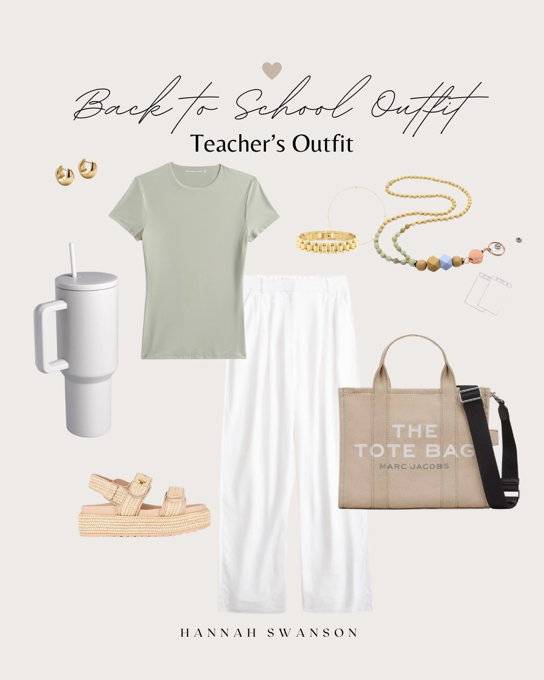 Back to school teacher outfit.
Casual summer outfit.

Green top, bottom, lanyard, wedge sandal, white pants, simply modern, the tote bag. 

#LTKWorkwear #LTKSaleAlert #LTKBacktoSchool
