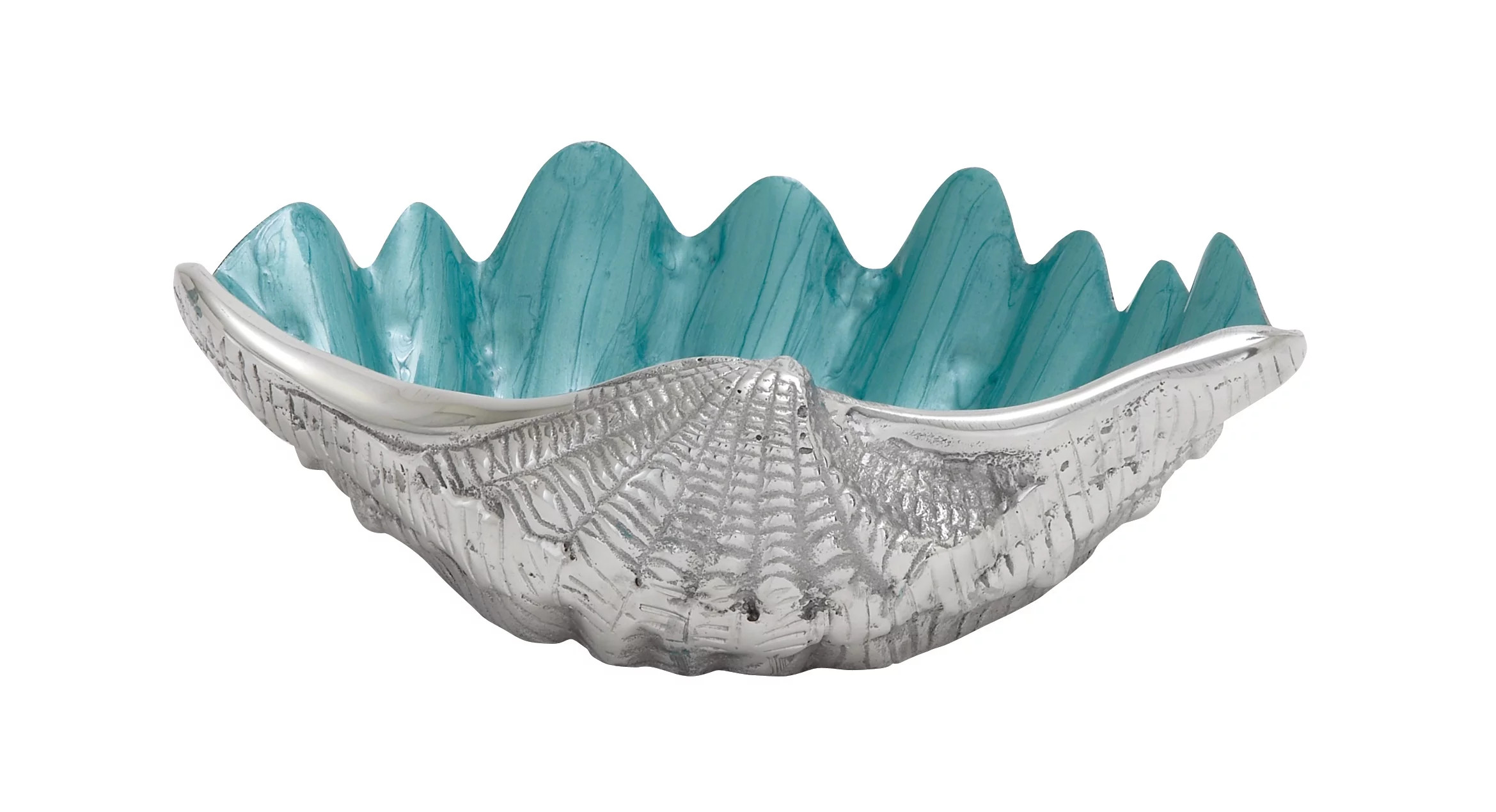 DecMode Coastal Seashell Inspired Metal Serving Bowl with White/Aquamarine Finish, 12"W x 3"H - W... | Walmart (US)