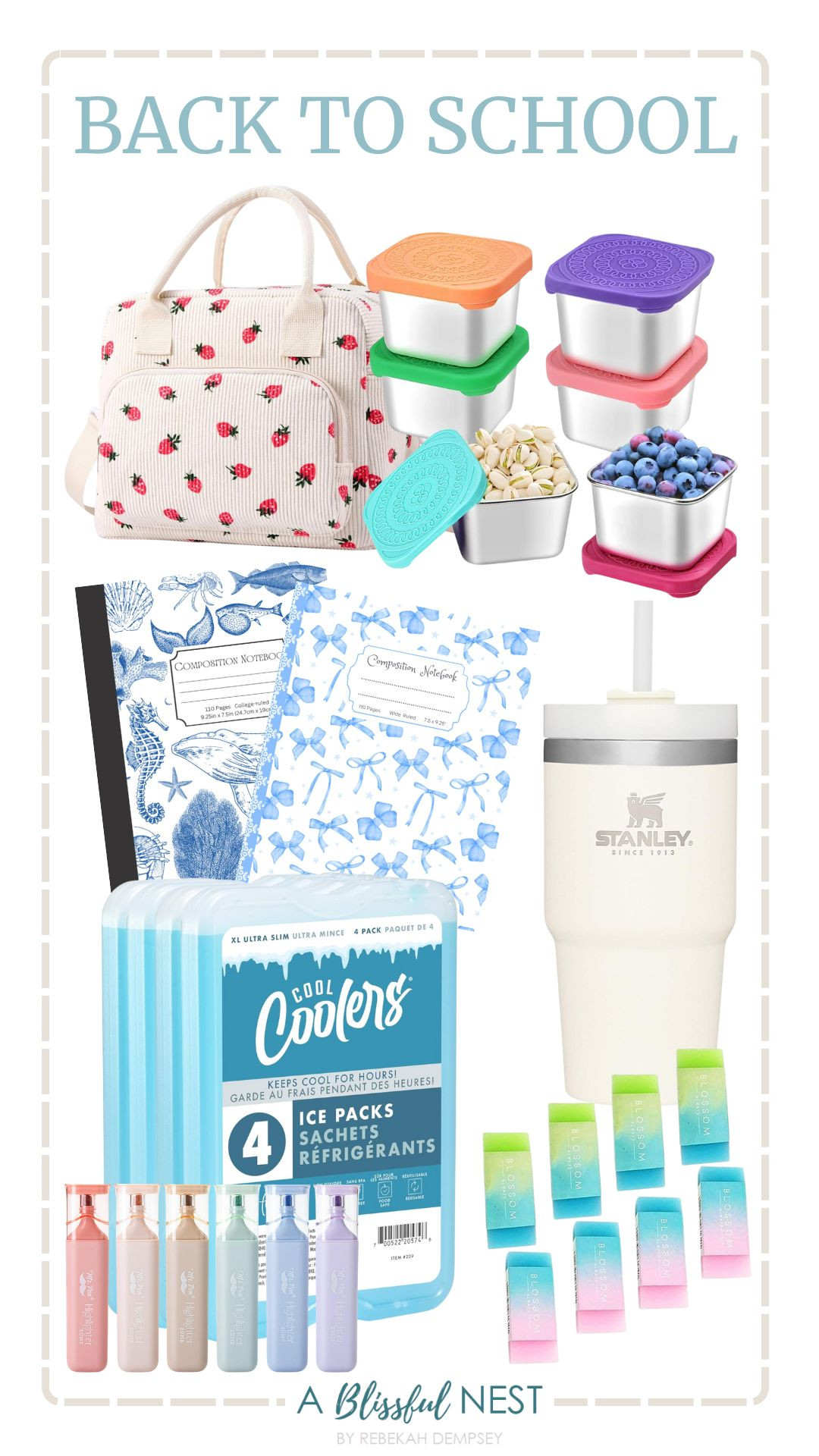 These back to school picks are perfect for classrooms, homework, and everything in between. Shop now.

Stanley insulated tumbler, colored cube erasers, slim ice packs, pastel highlighters, blue composition notebooks, stainless steel snack containers, printed lunch bag. 

 #LTKKids