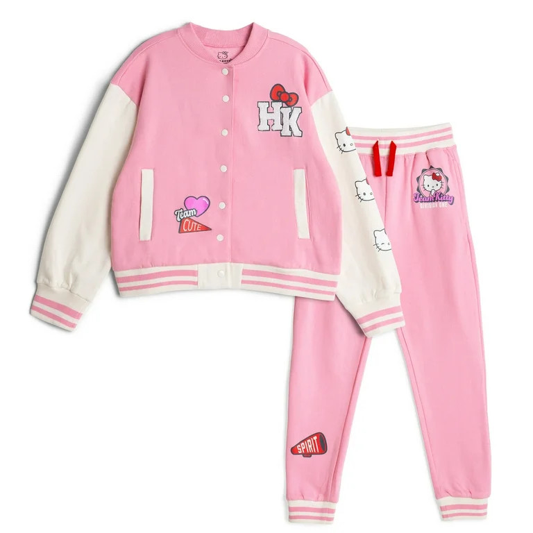 Hello Kitty Fleece Varsity Bomber Jacket and Jogger Pants Outfit Set Toddler to Big Kid | Walmart (US)