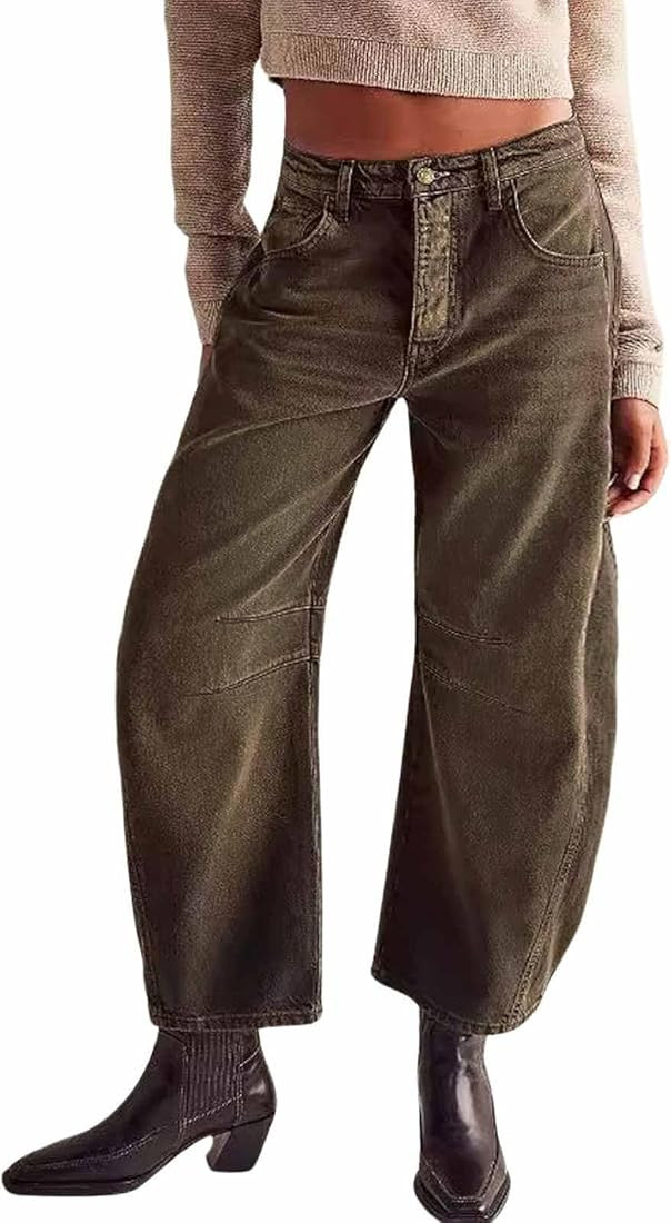 CHARTOU Barrel Jeans Women Wide Leg Cropped Jeans Y2k Mid Rise Baggy Jeans Boyfriend Denim Pants ... | Amazon (US)