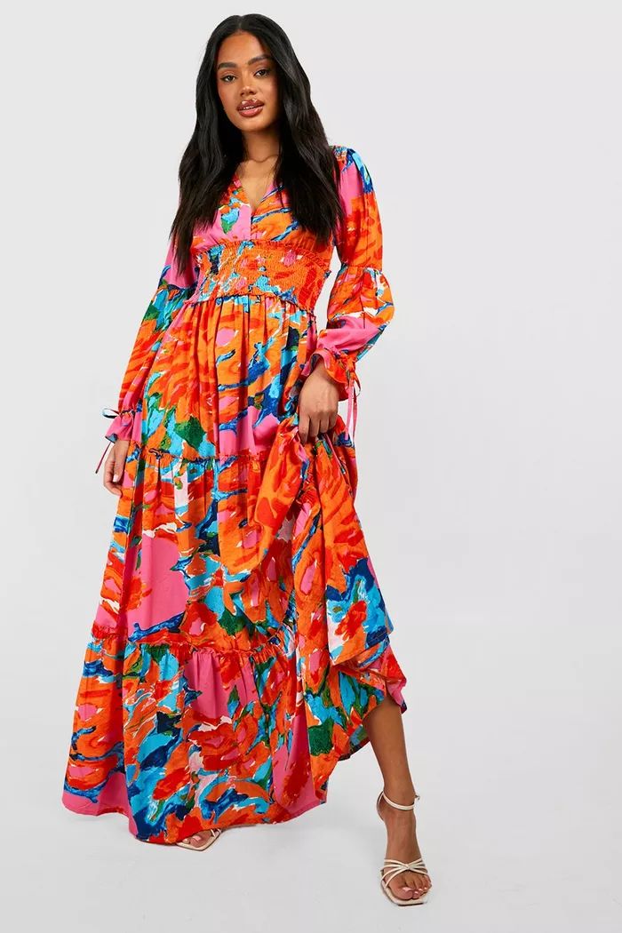 Floral Shirred Waist Maxi Dress | boohoo (US & Canada)