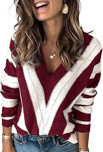 PRETTYGARDEN Women's Fashion Long Sleeve Striped Color Block Knitted Sweater Crew Neck Loose Pull... | Amazon (US)