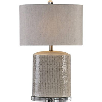 Uttermost Modern Table Lamp 25 1/2" High Light Taupe Gray Glaze Ceramic Beige Linen Oval Shade for Living Room Bedroom House Home | Target