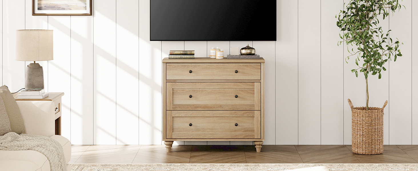 WAMPAT Baby Dresser for Bedroom with 3 Drawers, Oak Kids Dressers with Wide Chest of Drawers, Mid... | Amazon (US)