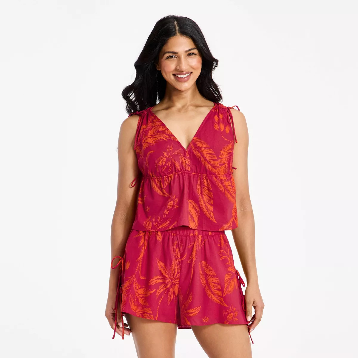 Women's Beachy Keen V-Neck Tie Top - A New Day™ Pink/Orange XS | Target