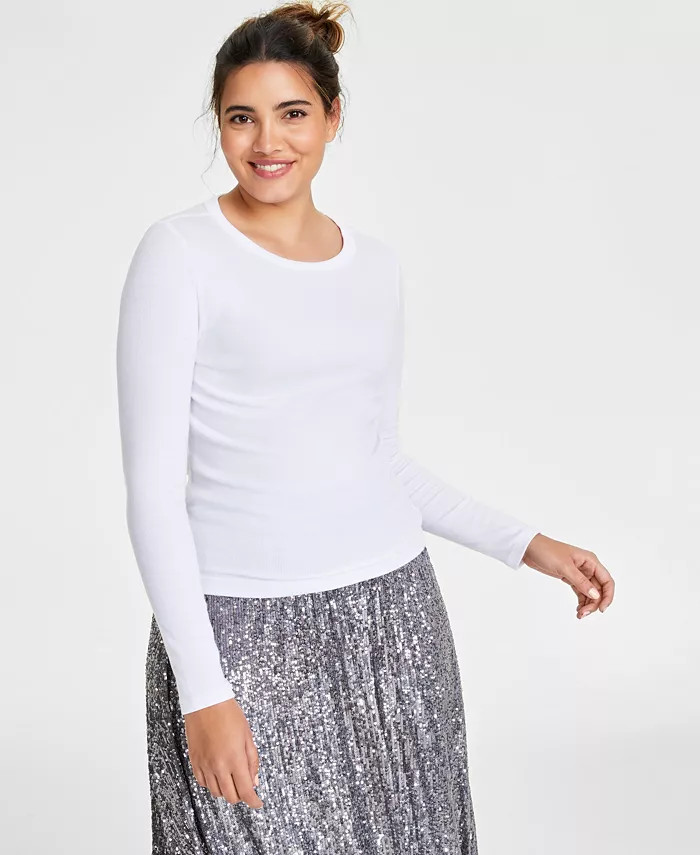 On 34th Women's Ribbed Long-Sleeve Crewneck Top, Created for Macy's - Macy's | Macys (US)