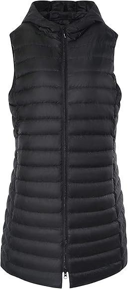 ELFJOY Women's Long Down Vest Zipper Lightweight Puffer Jackets with Hood | Amazon (US)