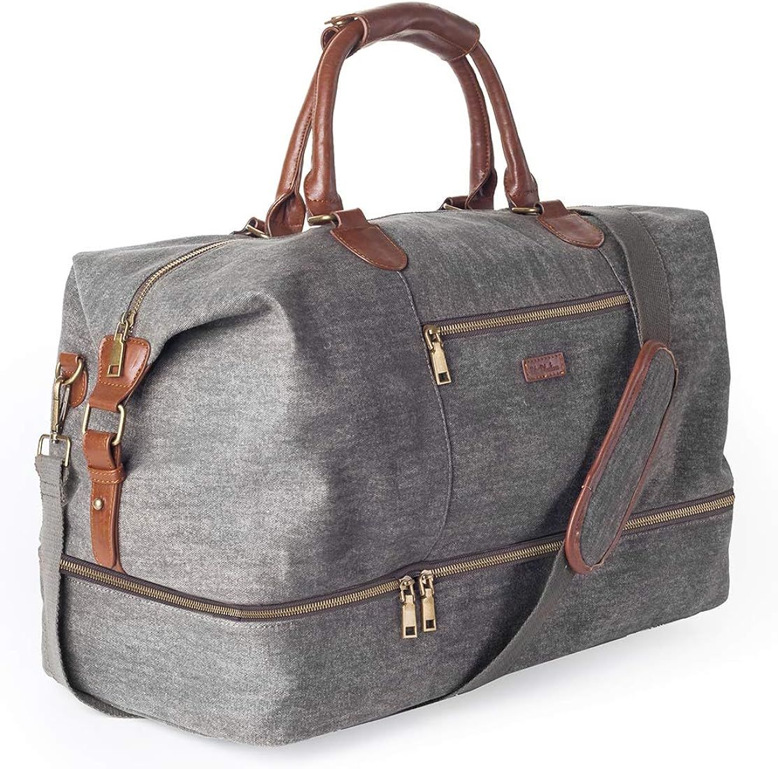 MyMealivos Canvas Weekender Bag, Overnight Travel Carry On Duffel Tote with Shoe Pouch (Grey) | Amazon (US)