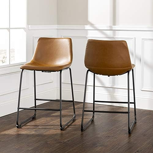 Walker Edison Douglas Urban Industrial Faux Leather Armless Counter Chairs, Set of 2, Whiskey Bro... | Amazon (US)