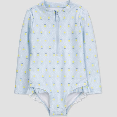 Carter's Just One You®️ Toddler Girls' Long Sleeve Lemon Printed One Piece Rash Guard - Lemon Yellow/Blue 5T | Target