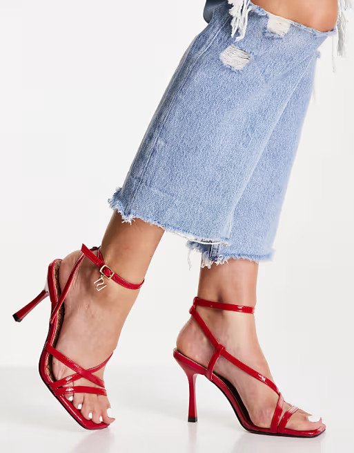 River Island strappy barely there stiletto heel sandals in red | ASOS (Global)