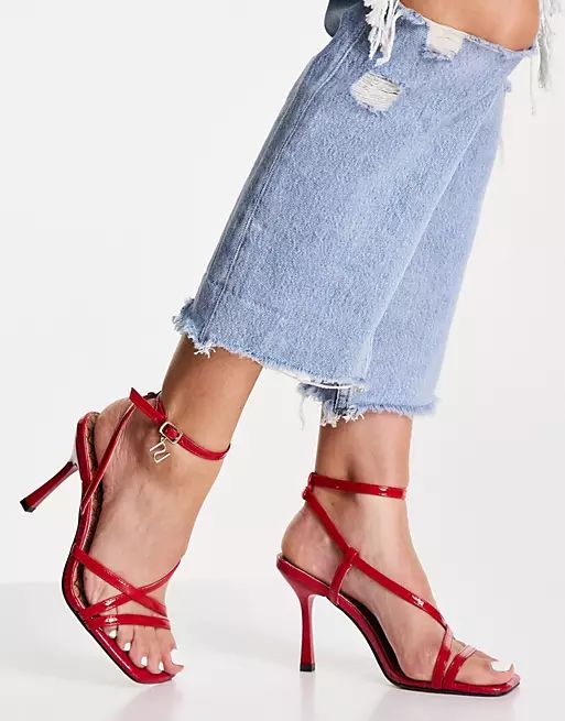 River Island strappy barely there stiletto heel sandals in red | ASOS (Global)