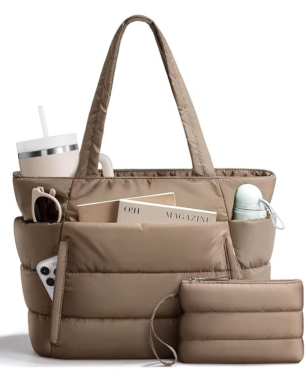 Puffer Tote Bag for Women, Lightweight Puffy Work Handbag Teacher Nurse Quilted Shoulder Bag for ... | Amazon (US)