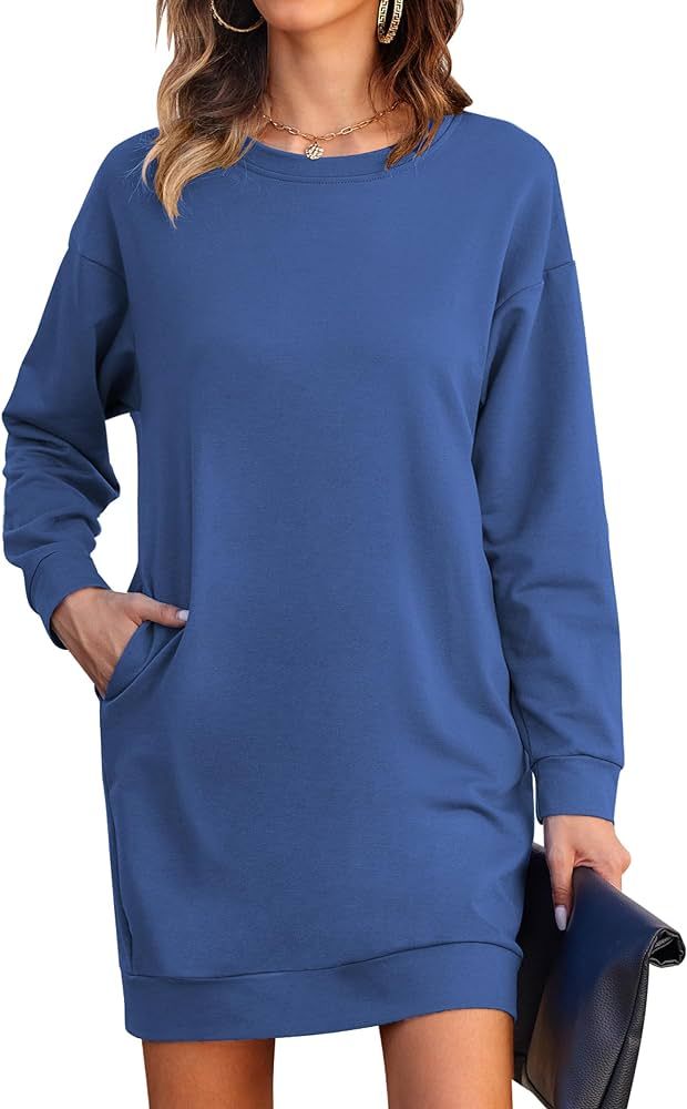 LuckyMore Womens Long Sleeve Sweatshirt Dress Casual Pullover Tunic Tops Loose Fit Crewneck Sweat... | Amazon (US)