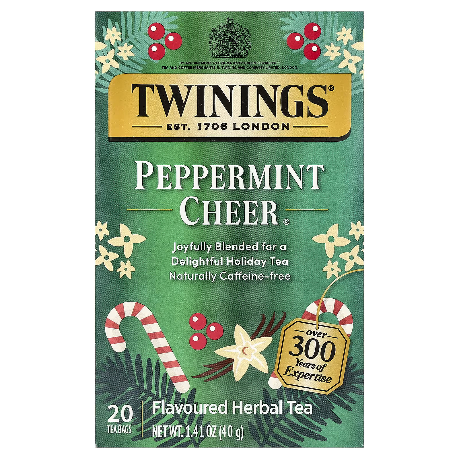 Flavored Herbal Tea, Peppermint Cheer, Caffeine Free, 20 Tea Bags, 1.41 oz (40 g) | iHerb