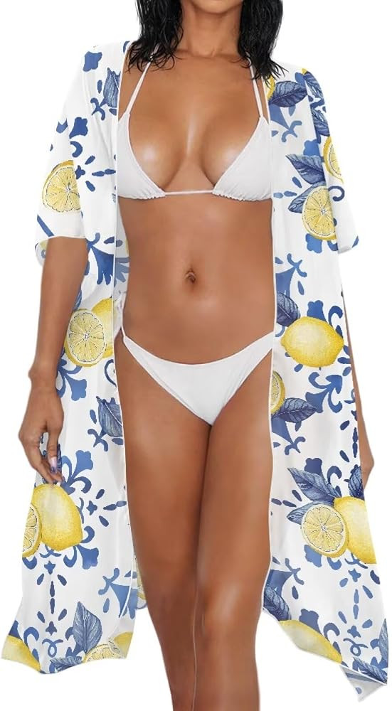 Women's Kimonos Swimsuit Coverups Bikini Swimwear Sheer Beach Cover Up Floral Print Casual Plus S... | Amazon (US)