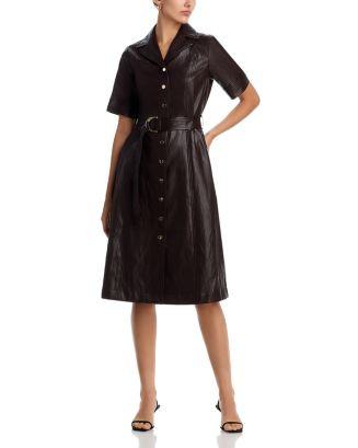 T Tahari Faux Leather Short Sleeve Button Down Fit & Flare Dress  | Bloomingdale's Women | Bloomingdale's (US)