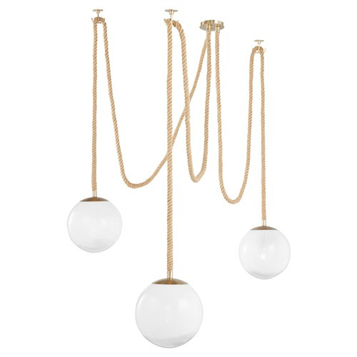 Shiloh Coastal Beach Rope White Glass Globe 3 Light Pendant | Kathy Kuo Home