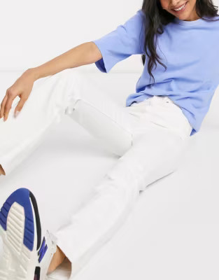 Weekday Rowe extra high waist straight leg jeans in white - WHITE | ASOS (Global)