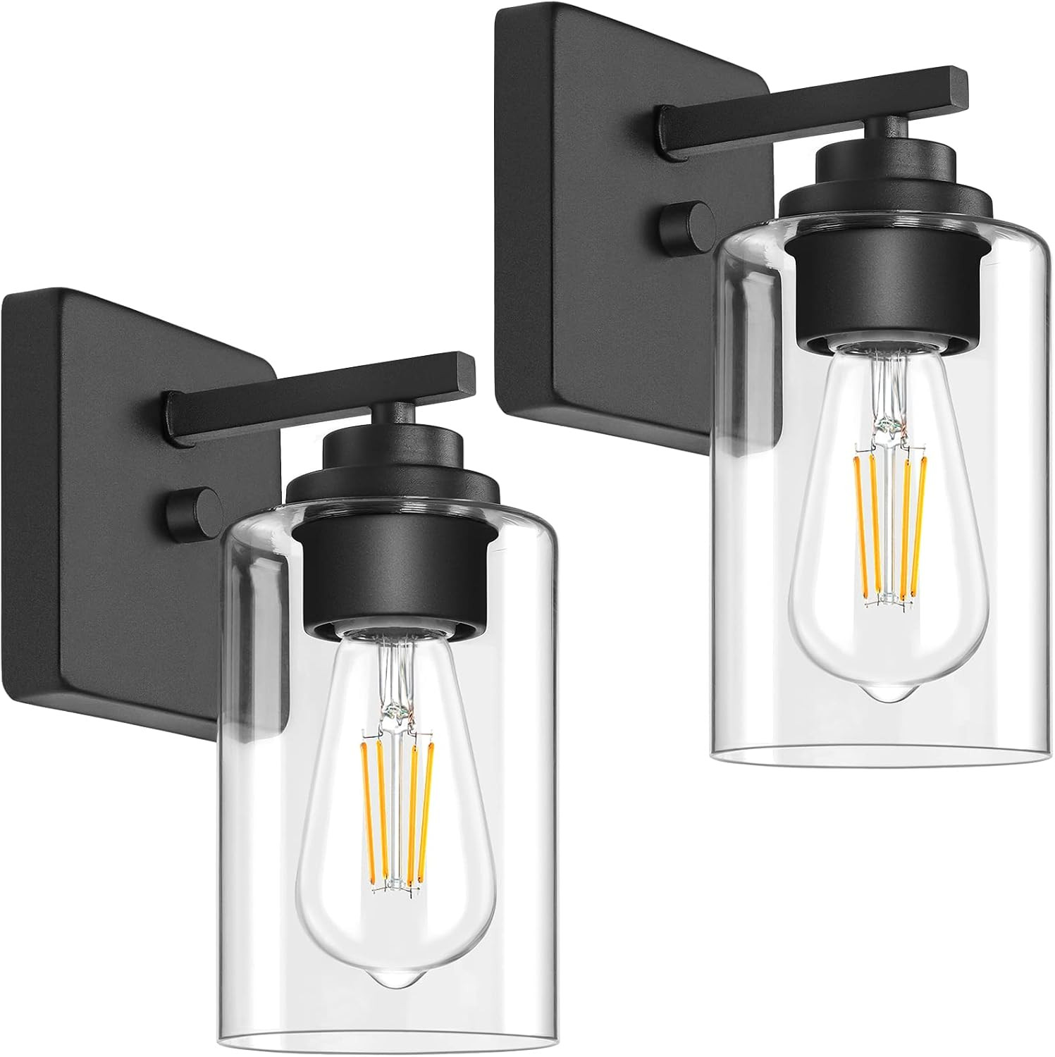 Set of 2 Wall Sconces for Bathroom, Modern Vanity Light Fixtures, Matte Black Wall Mount Lighting Lanterns, Farmhouse Wall Lights with Clear Glass Shade for Bedroom Living Room Mirror Hallway Kitchen | Amazon (US)