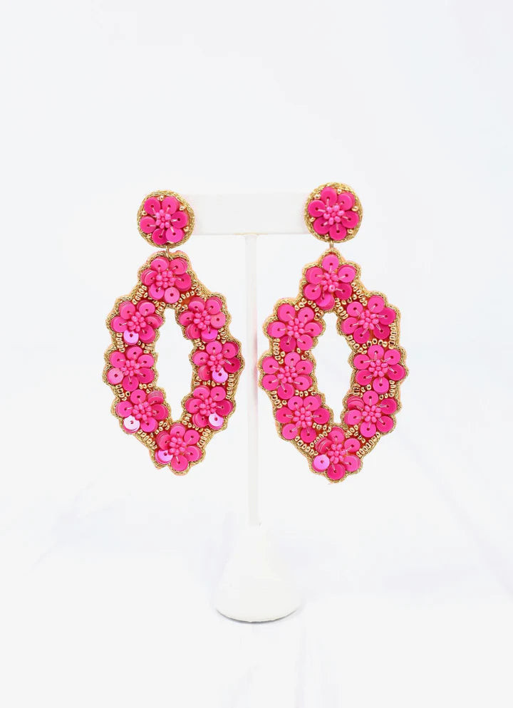 Barnard Hot Pink Embellished Drop Earring | Caroline Hill