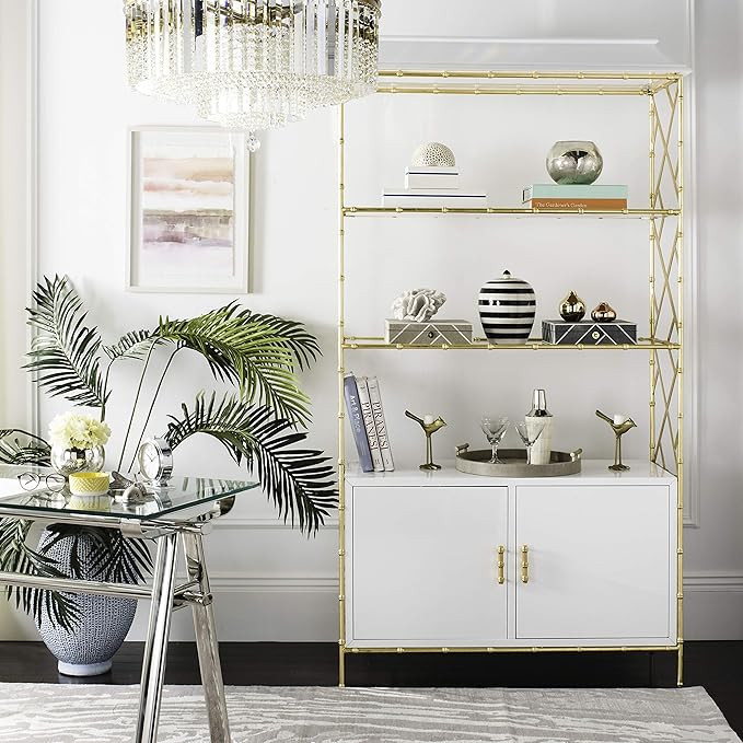 Safavieh Home Collection Adelia Bookshelf Bookcase, White/Gold | Amazon (US)