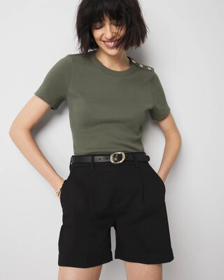 High-Rise Pleated Denim Short | White House Black Market