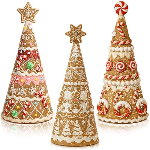 Simgoing 3 Pack Gingerbread Christmas Tree Figurines Christmas Tabletop Decorations Resin Gingerbread Cone Tree Decor Figurines for Xmas Home Centerpieces Tiered Tray Ornament Gifts | Amazon (US)