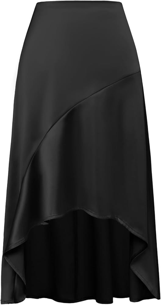 Kate Kasin Women's Satin Skirt High Waist Hidden Elasticized Waistband Flowy Casual A Line Midi S... | Amazon (US)