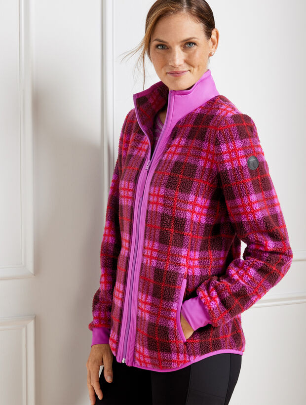 Cozy Sherpa Woven Trim Jacket - Plaid | Talbots