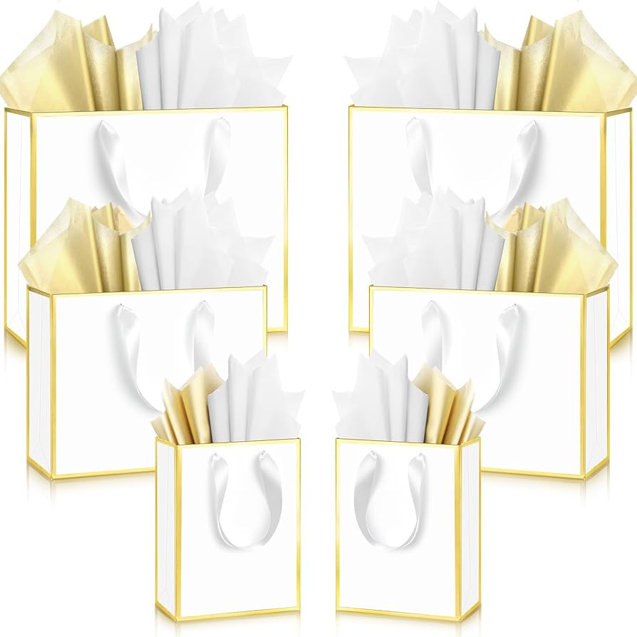 Yeaqee 12 Sets Metallic Paper Gift Bags with Handle Tissue Paper Include 8", 10", 13" Thank You 5... | Amazon (US)