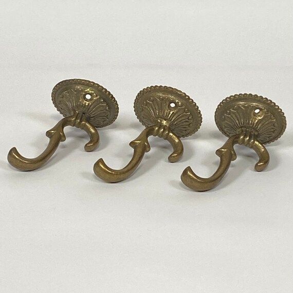 Antique Solid Brass Hooks Set of 3 | Etsy (US)