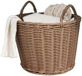 Joseph Round Cone Woven Resin Wicker Basket with Handles (16" x 16" x 10.5" - Chocolate Brown) - ... | Amazon (US)