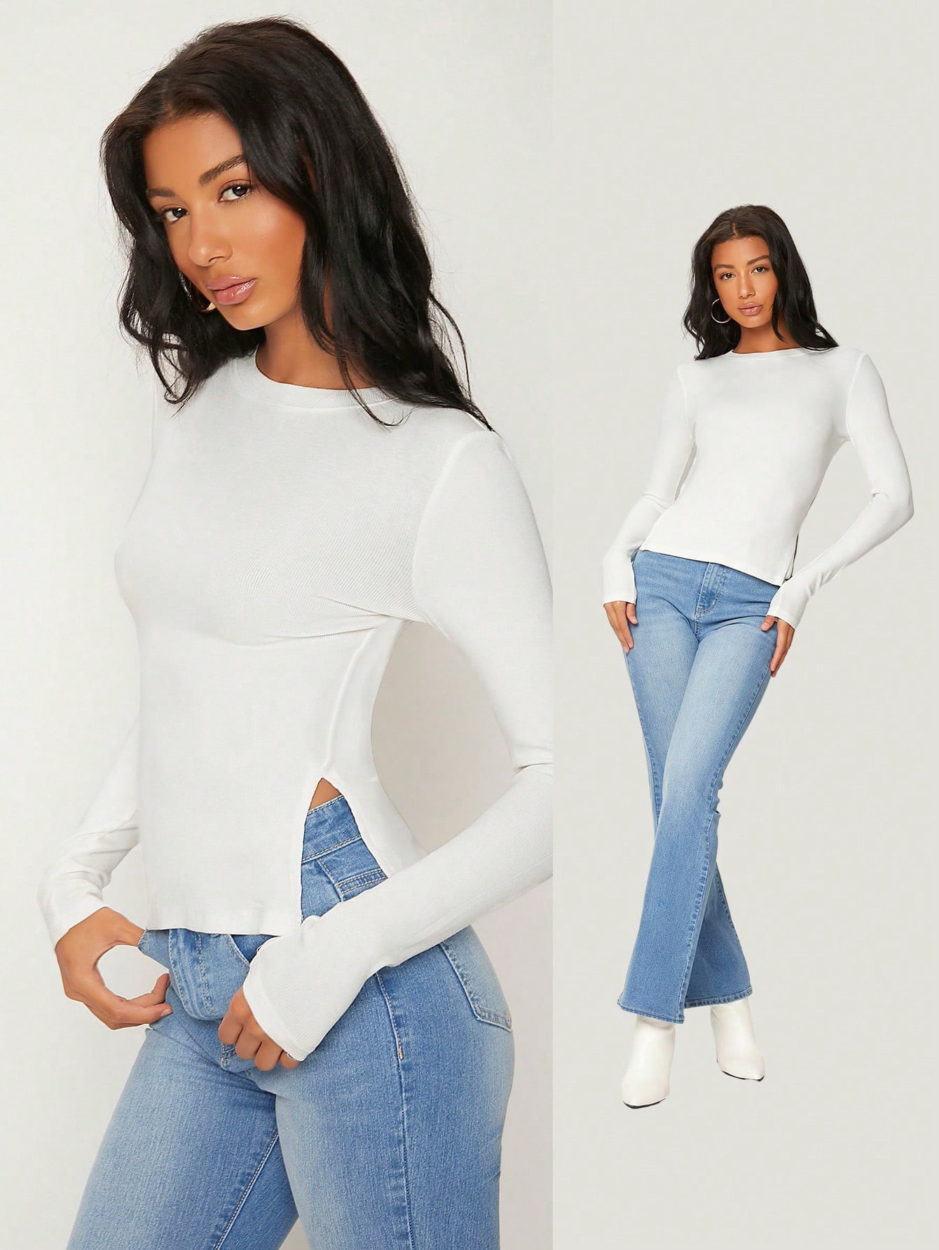 SHEIN BASICS Einfarbiges Figurbetontes T-Shirt mit Rippenstrick | SHEIN