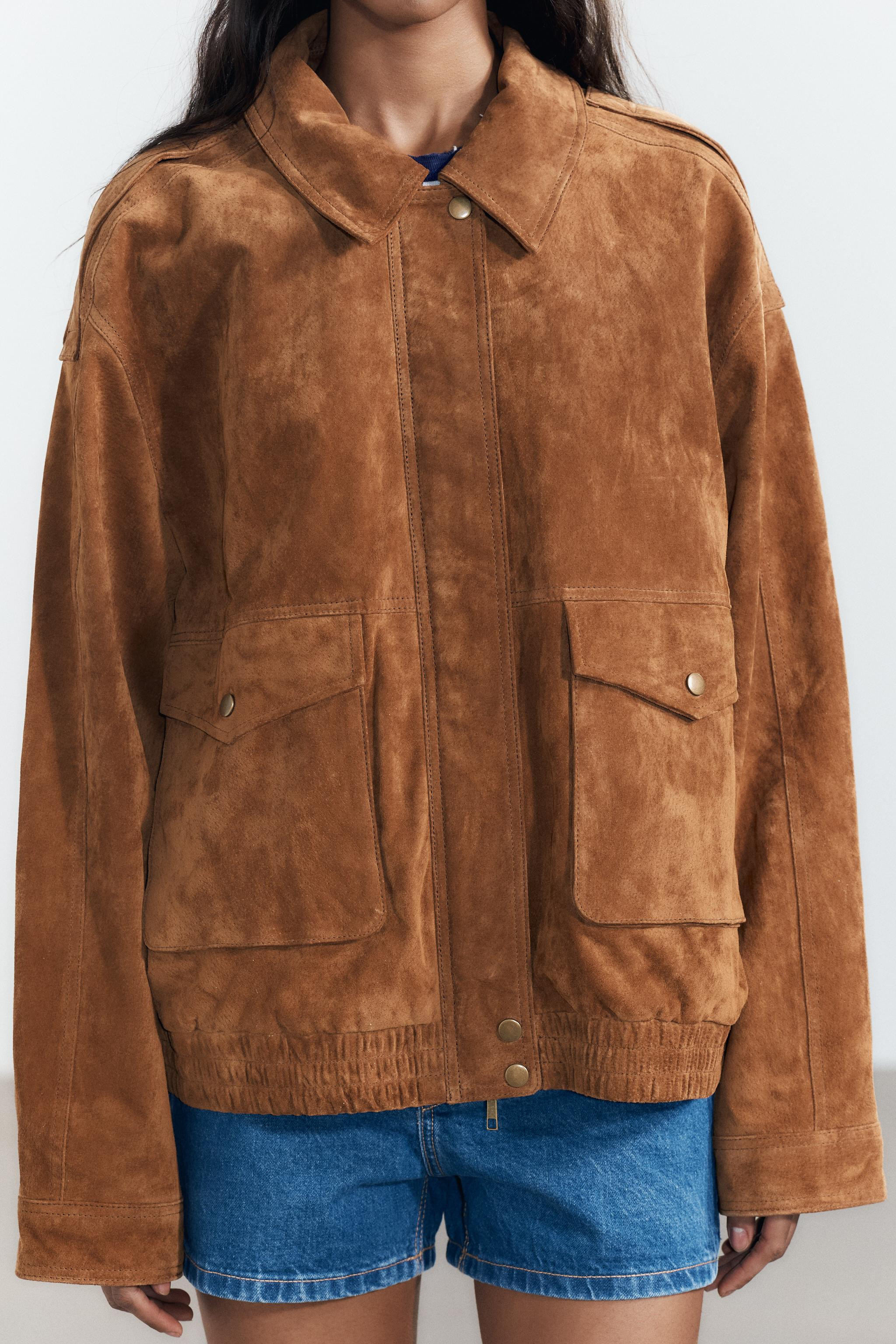 100% SUEDE LEATHER BOMBER JACKET WITH POCKETS | Zara UK