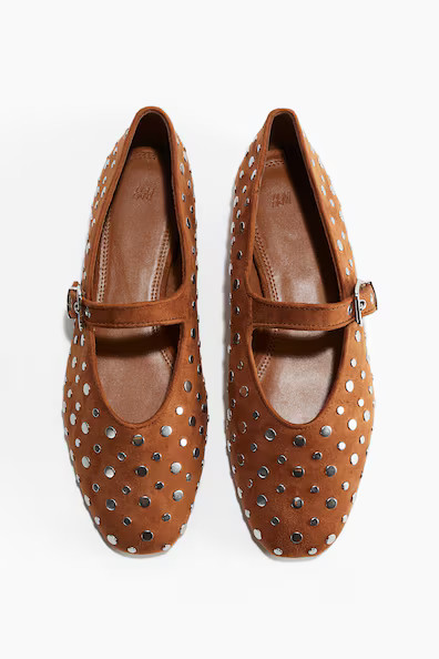 H & M - Studded Mary Jane Ballet Flats - Beige | H&M (US + CA)