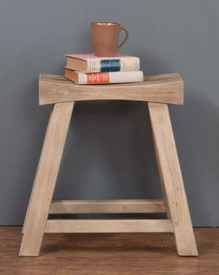 Daisy Vintage Style Solid Mindi Wood Accent Stool by East at Main, Natural Brown Rustic 22"x12"x22"
