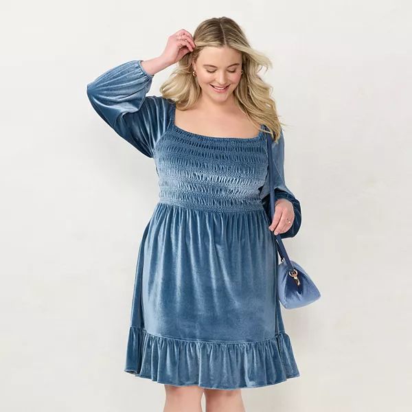 Plus Size LC Lauren Conrad Long Sleeve Smocked Mini Dress | Kohl's
